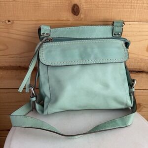 Mint Green Teal Fossil Crossbody Bag Y2K Smooth Leather Belt Strap